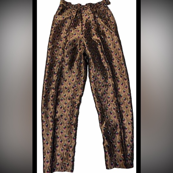 SERGE AZAR Pants Straight Neiman Marcus Vintage Metallic Peacock Paris Bronze 0 - Picture 3 of 7